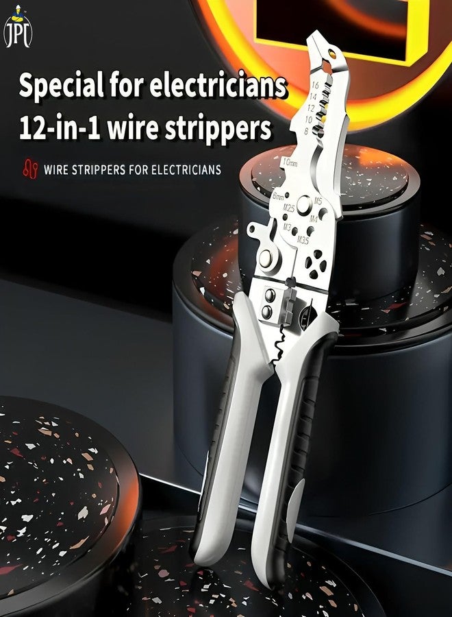 JPT أداة JPT متعددة الوظائف شديدة التحمل لتقشير وتجعيد الأسلاك - مصنوعة من فولاذ الكروم والفاناديوم، بمقبض مريح من مادة TPR، وقاطعة أسلاك كهربائية دقيقة، وأداة تجعيد أطراف الأسلاك للكهربائيين المحترفين - Image 2